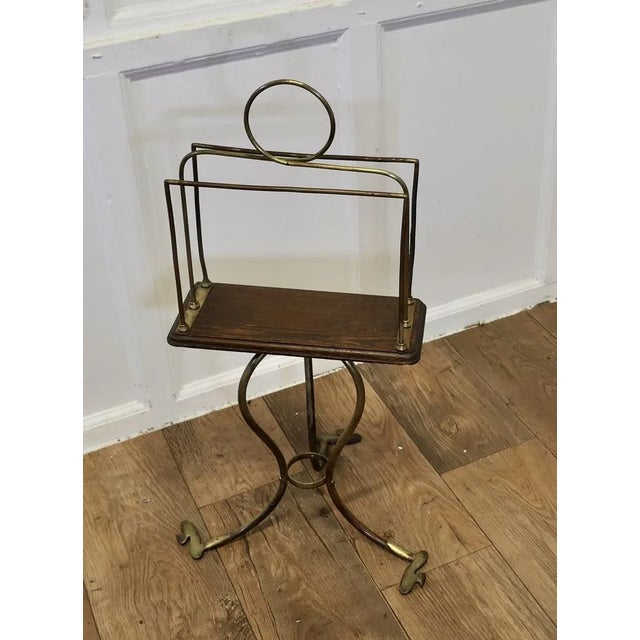 Metal Victorian Golden Oak and Brass Revolving Magazine Rack For Sale - Image 7 of 9