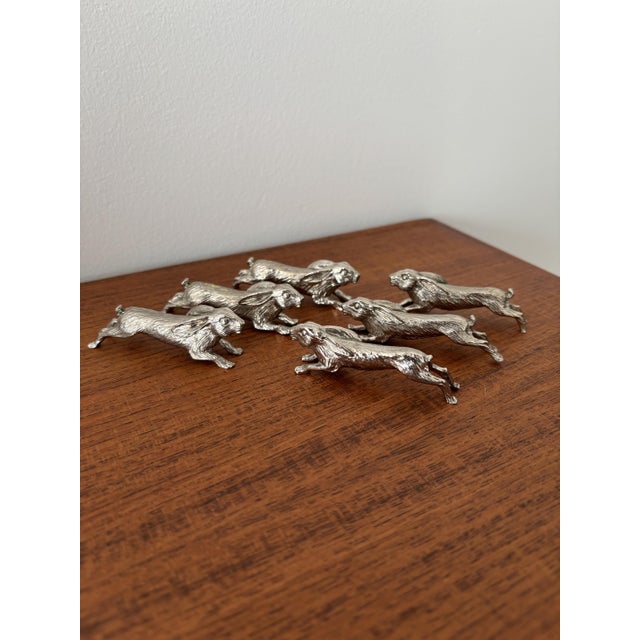Vintage Silver-Plated Metal Rabbit Knife Rests, 1970s, Set of 6 For Sale - Image 6 of 7