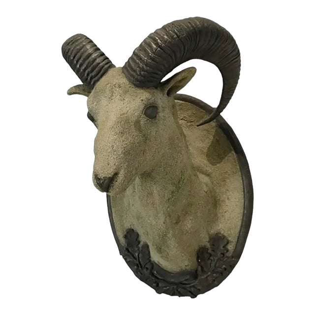1990s Faux Granite Ram Wall Mount For Sale