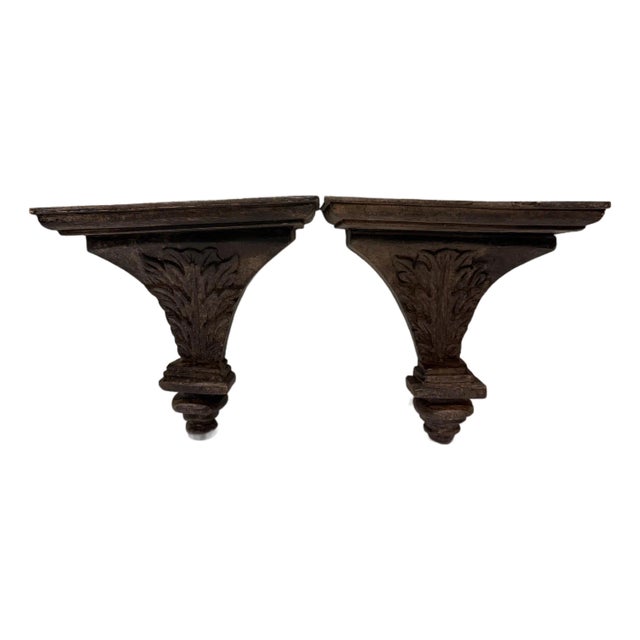 Pair of Vintage Carved Wood Wall Shelves For Sale