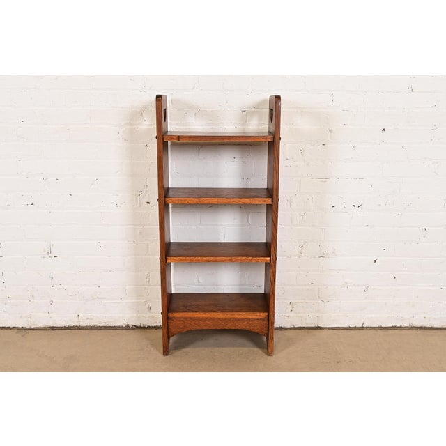 Stickley Brothers Style Antique Mission Oak Arts & Crafts Bookcase or Magazine Rack, Circa 1910 For Sale - Image 10 of 11