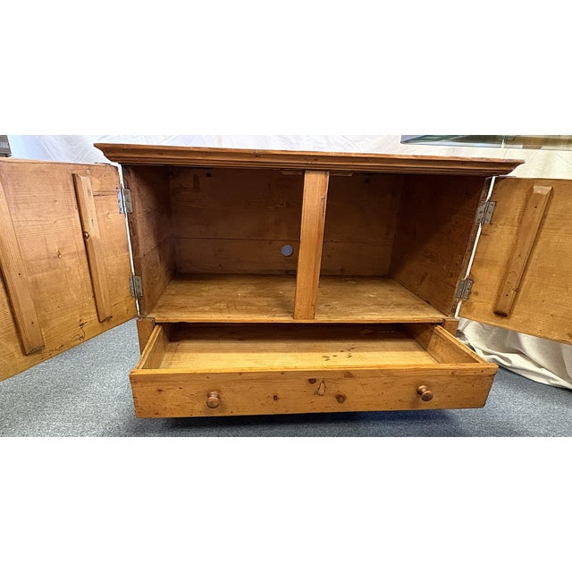 Antique Rustic Primitive Pine Two Door Cabinet With Drawer, Locks, and Key For Sale - Image 10 of 18