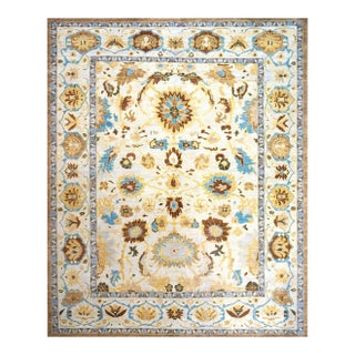 Afghan Sultanabad Wool 8x10 Ivory, Blue & Beige Handmade Area Rug #1143688 For Sale