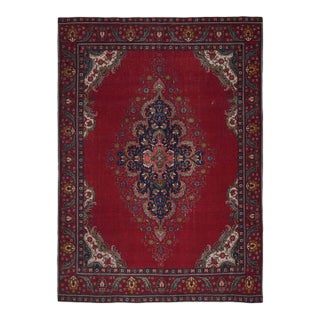 1970s Vintage Persian Handmade Wool 10x12 Red Area Rug For Sale