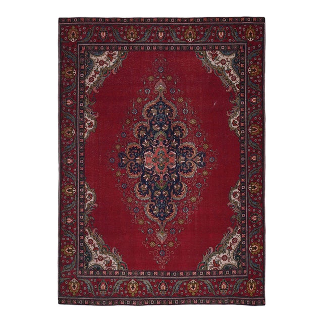 1970s Vintage Persian Handmade Wool 10x12 Red Area Rug For Sale