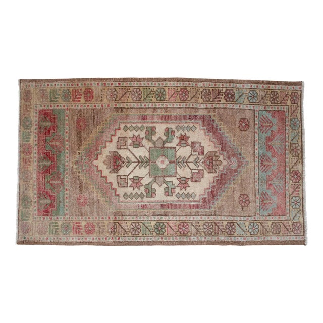 1970s Vintage Hand-Knotted Small Rug Muted Color Organic Wool Doormat Entry Decor 2x3 Ft Approx For Sale - Image 6 of 14