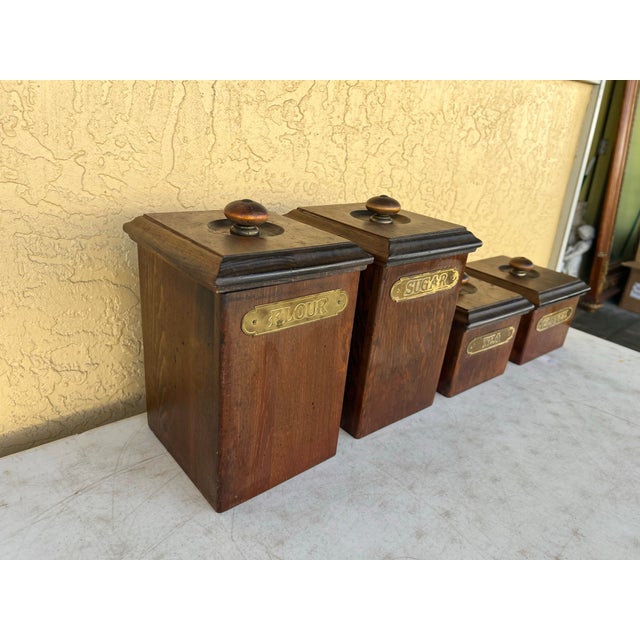 Mid-Century Modern Vintage MCM Wooden Canisters With Lids by Ma Leck Kitchen Set 4Pc For Sale - Image 3 of 8