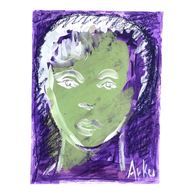 “Boy in Green and Purple” Contemporary Original Painting on Paper by CL Auker For Sale