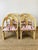 Vintage 1980s Rattan Dining Chairs curved bent wood backs made of rattan in natural color mauve / blush & white upholstery...