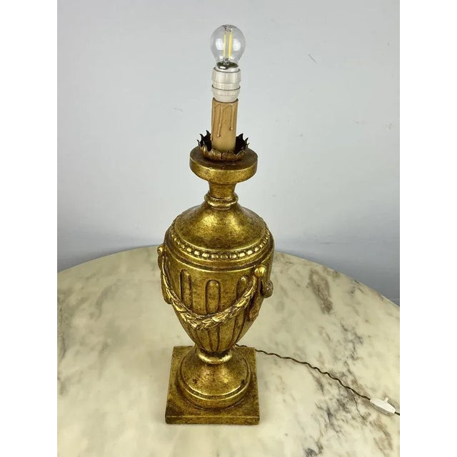 Large golden beech wood table lamp, Italy, 70s Belonging to my grandparents, intact and working, lamp and 27. Good...