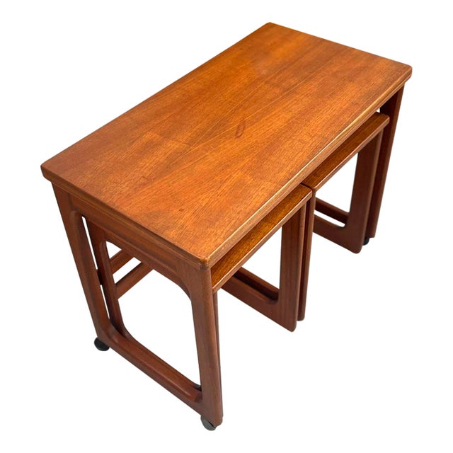 1970s Vintage Danish Modern Nesting Table With Flip Top Three Piece Set of 3 - Uk Import For Sale