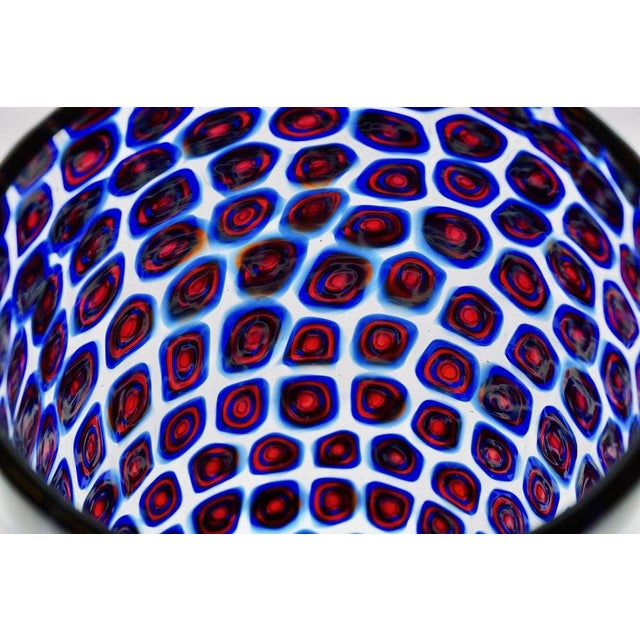 Murano Glass Vase with Floating Murrine Mosaic in Blue and Red, 1980s For Sale - Image 13 of 18
