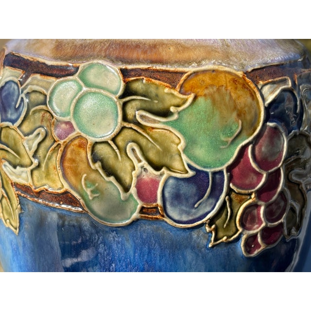 Royal Blue Royal Doulton England - Late 19th C. Floral Relief Stoneware 10" Vase For Sale - Image 8 of 11