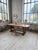 Old farm table or monastery table in solid elm and thick oak veneer on the top, with its very thick top and its typical...
