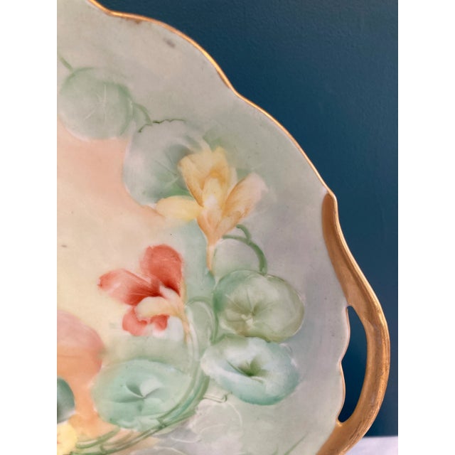 Antique Hand-Painted Bavarian Floral Cake Plate With Gold Trim Handles For Sale - Image 10 of 11