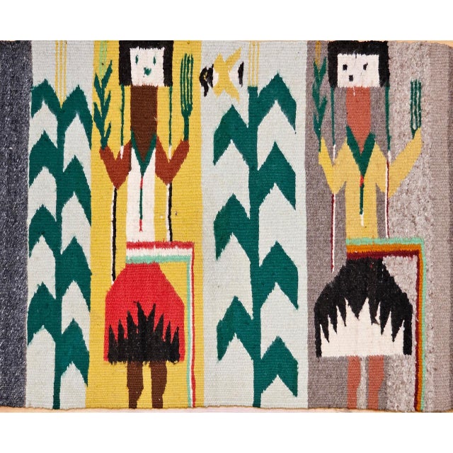 1900 - 1909 Vintage Navajo Yei Rug, Handwoven Wool, Native American Deity Pictorial Pattern, 2x2 For Sale - Image 5 of 12