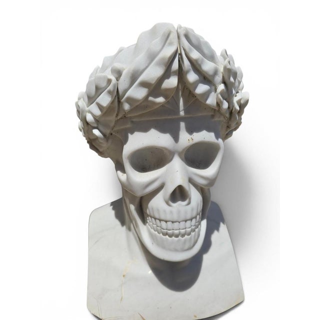 Italian Artist, Memento Mori Bust with Laurel Wreath, 1980, Marble For Sale - Image 4 of 8