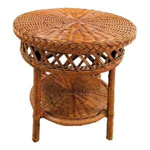 Vintage Wicker Over Rattan Round End/Side Table Circa 1960s