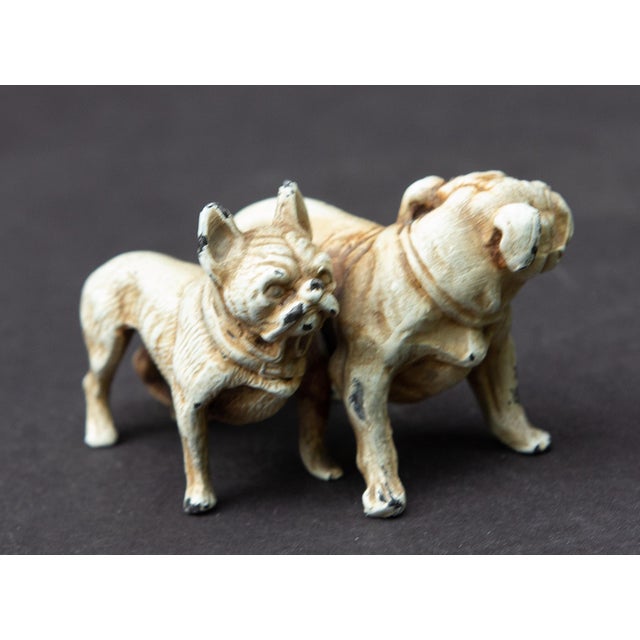 Austrian cold painted bronze sculpture of an English Bulldog and a French Bulldog. Circa 1900