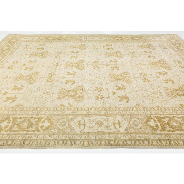 Textile Elegant Golden Ivory Modern Oushak Style Hand-Knotted Wool Rug 10x14 For Sale - Image 7 of 10
