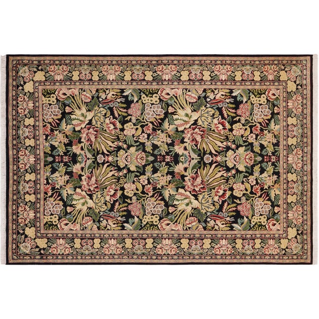 Black Art Nouveau 1990's Pak-Persian Black/Beige Wool Rug - 6'0'' X 9'2'' For Sale - Image 8 of 9