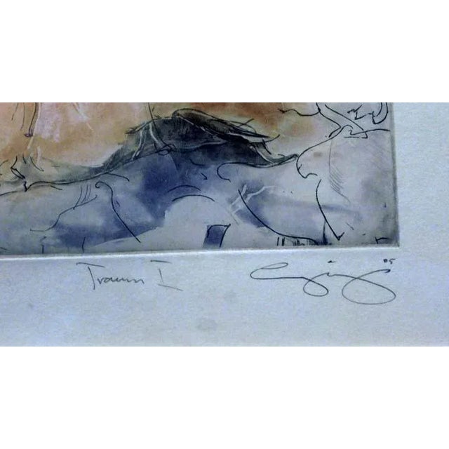 1990s "Traum I" Figurative Female Nude Etching by Jurgen Gorg, Framed For Sale - Image 4 of 5