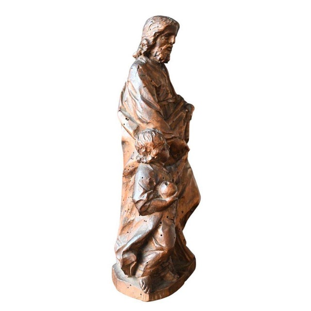 Brown Antique Wooden Statue, 1600s For Sale - Image 8 of 11