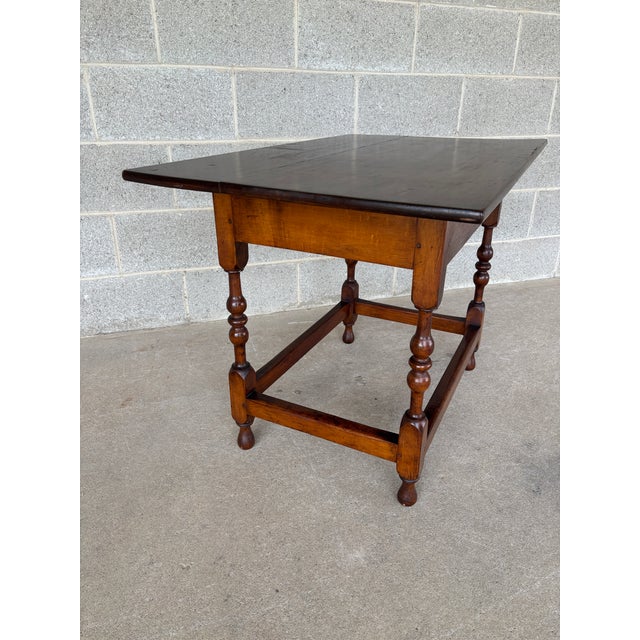 Brown Primitive Antique Maple Turned Leg Accent Table For Sale - Image 8 of 13