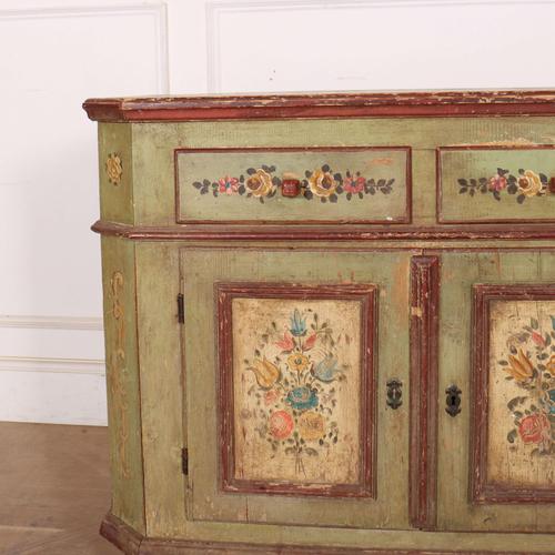 Pretty early 19th C original painted scandinavian 2 drawer pine buffet. 1820 This piece is designed in the style of the...