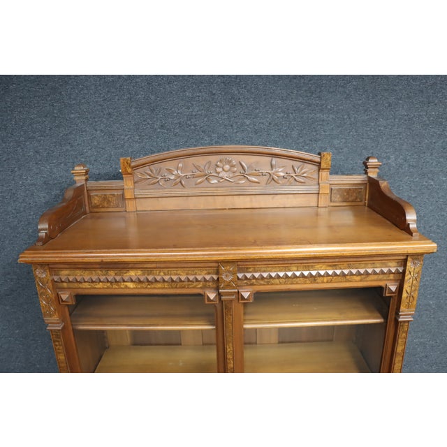 Victorian Victorian Eastlake Walnut and Burl Wood Bookcase Cabinet For Sale - Image 3 of 13