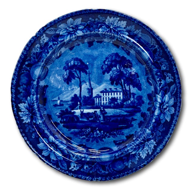 Stunning & Rare Antique Original Set of 9 Dark Flow Blue English Staffordshire 10 Inch Dinner Plates Circa 1830s For Sale - Image 10 of 17