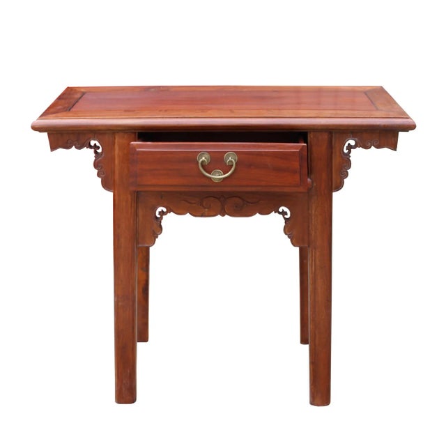 Wood Chinese Oriental Brown Ru Yi Drawer Altar Foyer Side Table For Sale - Image 7 of 9
