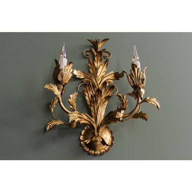 Hollywood Regency Gilt Metal Two-Light Sconce, 1970s For Sale - Image 4 of 18