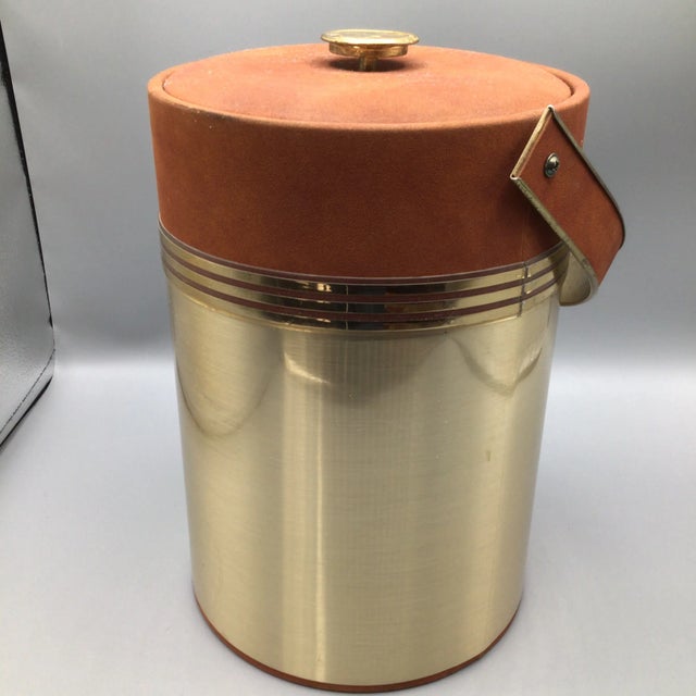 1970s Georges Briard Ice Bucket Egyptian Motif Insulated Brown Swede For Sale - Image 5 of 13