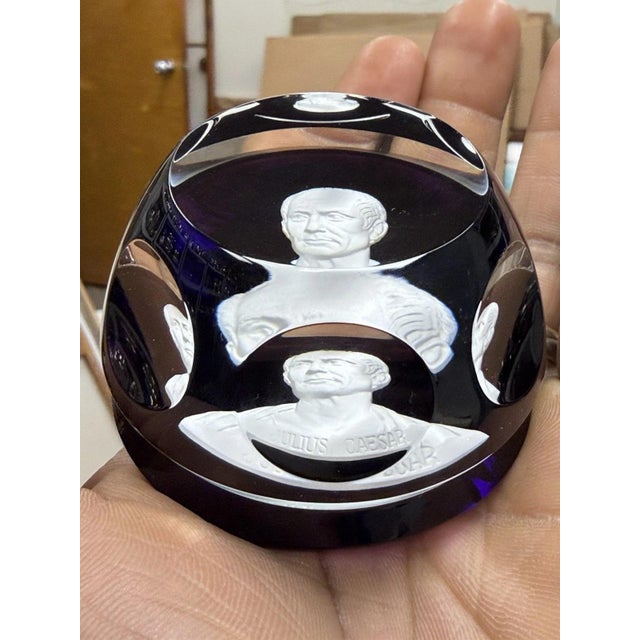 Glass Franklin Mint 1976 Baccarat France Julius Caesar Purple Sulphide Paperweight For Sale - Image 7 of 14