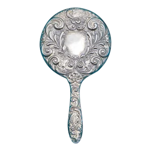 Antique Silver Plated Repousse Hand Mirror With Bird