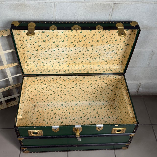 Forest Green 20th Century Green Wood and Metal Travel Trunk For Sale - Image 8 of 11