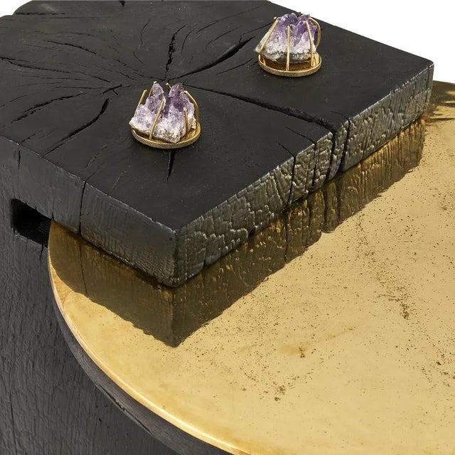 Shou Sugi Ban Oak Cant and Crystal Jeweled Sherpa Side Table For Sale - Image 9 of 12