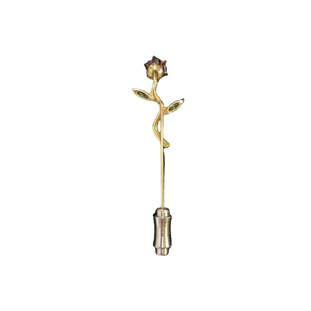 Elevate your accessory collection with this exquisite antique flower-shaped stickpin, featuring a stunning rose crafted...