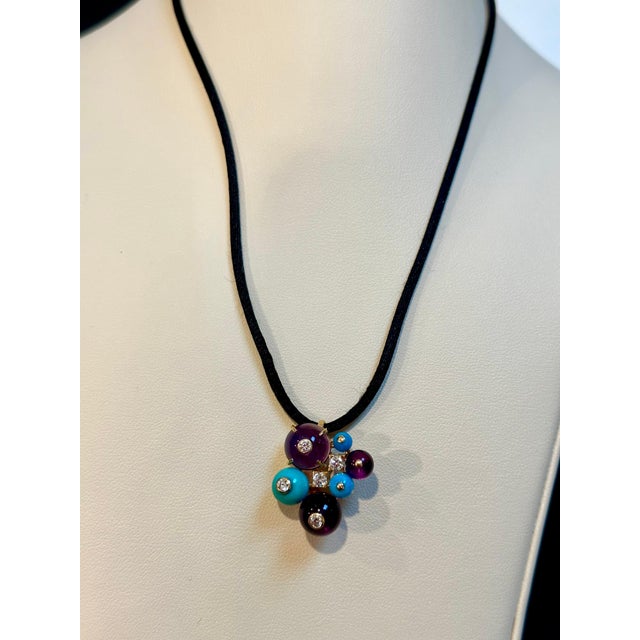 Cartier Delices De Goa Turquoise Amethyst Diamond Pendant Necklace 18k Y Gold For Sale - Image 12 of 18