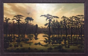"Louisiana Swamplands" Contemporary Marsh Landscape Oil Painting by R.C. Davis, Framed