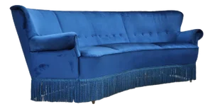 Danish 3-Seater Curved Sofa in Blue Furniture Velour & Beech Wood Legs, 1960s