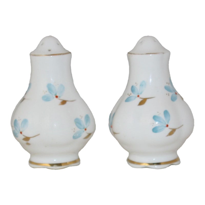 Mid Century Royal Albert Bone China Blue Floral Gold Accents Salt & Pepper Shakers- A Pair