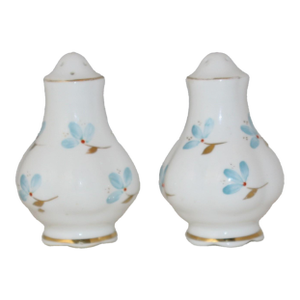 Mid Century Royal Albert Bone China Blue Floral Gold Accents Salt & Pepper Shakers- a Pair