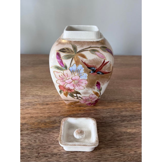 Ceramic Antique German Hand-Painted Petite Lidded Urn For Sale - Image 7 of 12