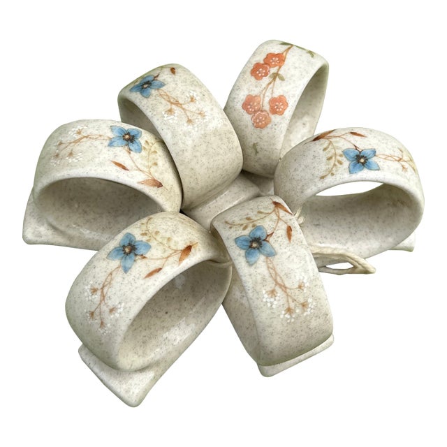 1970s Collection of Ceramic Floral Japanese's Napkin Rings- Set of 6 For Sale