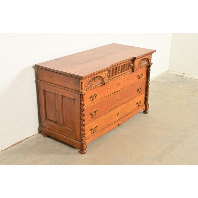 Victorian Herter Brothers Style Antique Victorian Carved Oak Dresser or Chest of Drawers, Circa 1890s For Sale - Image 3 of 15