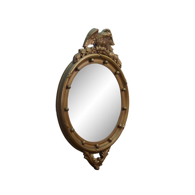 American Antique Federal Giltwood Convex Bullseye Rondel Eagle Wall Mirror 31" For Sale - Image 3 of 15