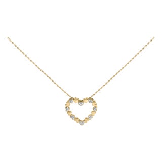 Gold Vermeil Diamond Accent Puffed Heart Pendant Necklace For Sale