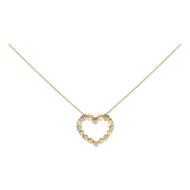 Gold Vermeil Diamond Accent Puffed Heart Pendant Necklace For Sale